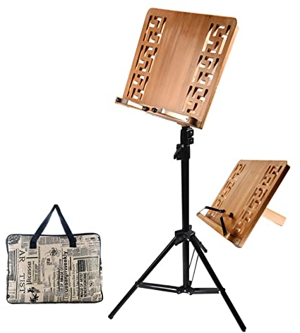 HJXGQJM Orchesterpult Aus Holz,Orchesterpult Notenständer Klappbare Mit Tragetasche, 2-in-1 Dual-Use Desktop Buchständer, Bambus Schreibtisch Notenhalter Mit Stativfuß, Holzfarbe Notenständer