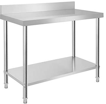 VA-Cerulean Tavolo da lavoro in acciaio inox con gambe regolabili, tavolo di preparazione, mobile da cucina per ristorante, bar, colore: argento, 100 x 60 x 85 cm