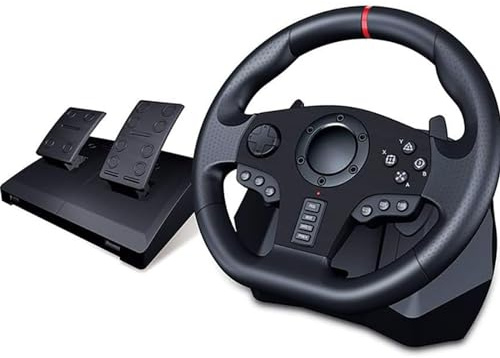 NVYAZJ Volante y Pedales de Carreras, Volante con paletas de Cambio de Marchas Ángulos de rotación de 270° y 900° Modo Dual Conmutación con un Clic Motor de vibración Dual para Ps4, Ps3, PC, X360