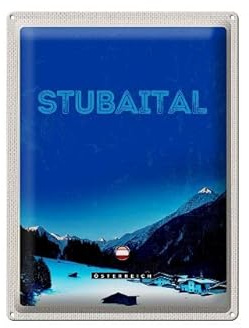 Plaque en tôle 40 x 30 cm Stubaital Autriche – Motif hiver au Tyrol DekoNo7