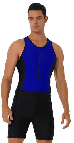 inhzoy Herren Triathlonanzug Einteiler Ärmellos für Radfahren Schwimmen Laufen Rennen Wettkampf Training Wetsuit Königsblau_A XL