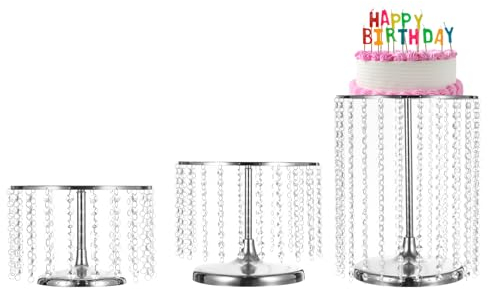 QUARKZMAN Alzata Torta Metallo 3pz Pendenti Cristallo Scintillante, Piatto Esposizione Rotondo Cupcake Dessert Tavolo Dessert Feste Compleanno, Eventi Nozze, Argento