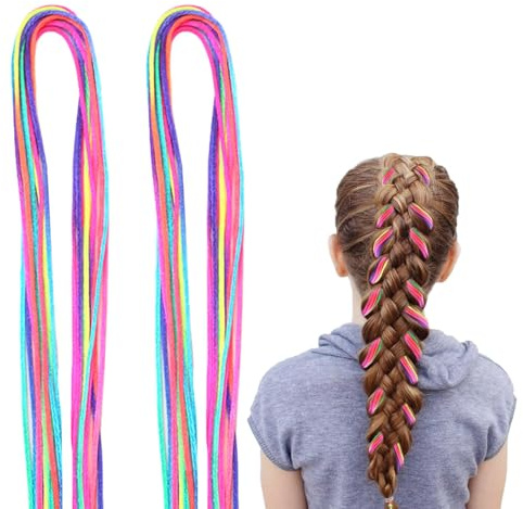 KEYRI 70 Piezas Extensiones de Pelo Niña, Extensiones de Trenzas de Colores para el Pelo Extensiones de Cabello Hilo para Trenzas Pelo Accesorio para Mujeres Niñas Cosplay Festivales (Color Degradado)