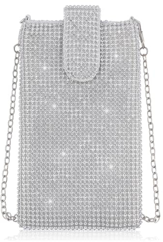 LNQ LUNIQI 1 sac à bandoulière pour téléphone portable pour femme - Strass - Paillettes - Sac à bandoulière amovible avec chaîne en métal - Avec bouton magnétique - Pour mariage, dîner, bal de fin