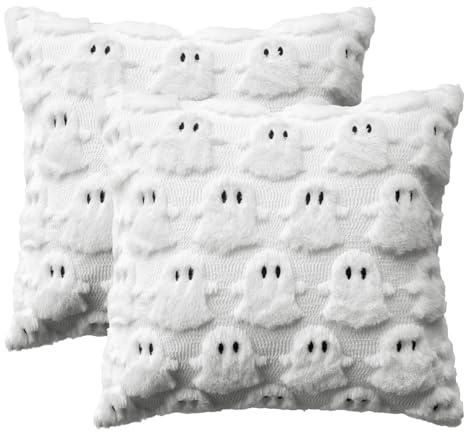 Artoid Mode Juego de 2 fundas de cojín de piel sintética suave y blancas, para Halloween, 50 x 50 cm, de terciopelo, para sofá, decoración para dormitorio