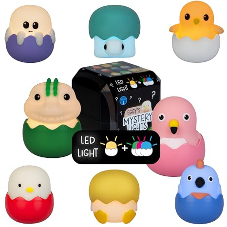MegaLight Blind Box Mini Nachtlichter für Kinder | Mystery Box | zufällige Figurenauswahl |1 aus 9 zum Sammeln | USB-C AKKU | wiederaufladbar | dimmbar |mit Anhänger | EGGYS Mystery Lights