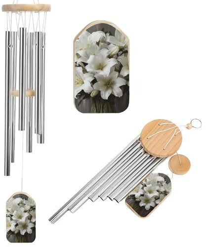 Windspiel mit weißem Lilienstrauß für draußen, Beileids-Windspiel für den Verlust eines geliebten Menschen, Gedenk-Windspiel für Zuhause, Veranda, Garten, Terrassendekoration