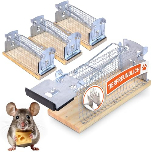 RAPIZZ Piege a Souris Vivante 4 pièces - INCL. Gant D'hygiène & Conseils d'expert I Piège à Souris sans Tuer Cage piege Souris I Mouse Trap Pièges à Souris I Attrape Souris piege