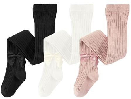 Neteson 3 Paires Collants Fille Coton Respirant Thermiques Chaussettes Tricotées Leggings Bas Sans Couture Bébé