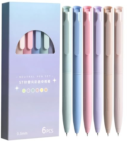 Yulokdwi Bolígrafos de Gel | Punta Bolígrafo de Secado Rápido Colores Surtidos,6 Unidades Punta 0.5 mm Escritura Suave Multicolor, Material Escolar para Toma de Apuntes Caligrafía Bocetos Garabatear