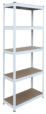 Relaxdays Estantería Carga Pesada 180x60x30 cm, 875 kg, 5 Niveles, fácil Montaje, Blanco/marrón