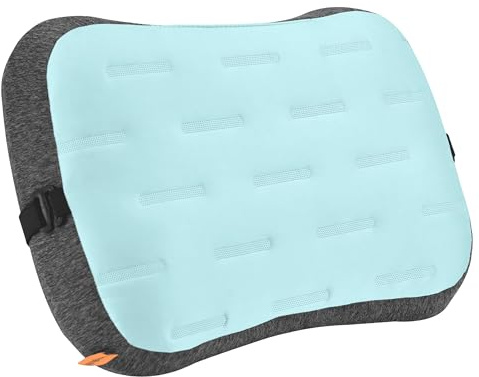 TREKOLOGY Inflatable Camping Pillow - Travel Pillows for Backpacking, Beach & Airplane - Blow Up Head & Neck Support Camp Cushion with Removable Cover, Adjustable Attachment Strap & Storage Bag (Blue)