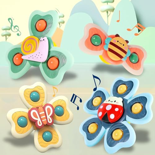 NCKIHRKK Juguete Baño Bebe, 4 Piezas Spinner Bebe Ventosa, Juguetes Sensoriales para Bebés Niños Niñas, Juguetes Baño Bebe 12 Meses
