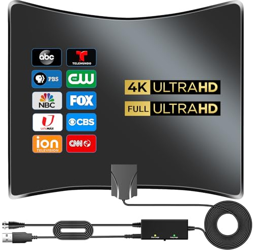 2026 Upgraded Antenna for Smart TV, 3600+ Miles TV Antenna Indoor, Digital TV Antenna for Local Channels, HDTV Antenna with Amplifier Signal Booster Support 4K 8K 1080p Old TV -18FT Coaxial Cable