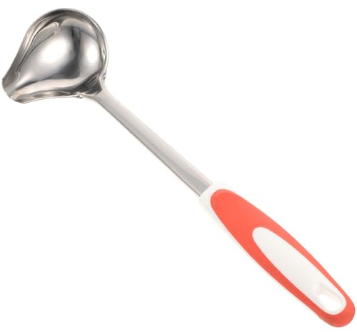 Tofficu Mestolo per Sugo in Acciaio Inox con Beccuccio Antiscivolo, Cucchiaio da Salsa e Olio Resistente All’usura, Utensile da Cucina Pratico per Servire Condimenti e Zuppe, per Uso