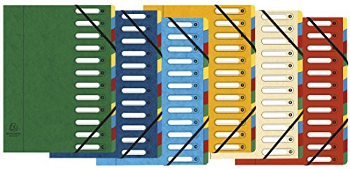 Exacompta - Rif. 5312E - Harmonika Multipart File - Dimensioni 24,5 x 32 cm, adatto per documenti A4, 12 sezioni a schede multiple, copertura in pressboard premium - colori assortiti