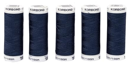 Korbond Bobinas de Hilo de poliéster Azul Marino de 500 m, 5 x 100 m, para máquinas de Coser a Mano, no se Encoge, Ideal para Reparar, sastrería, Acolchado, Manualidades, Reparaciones y Adornos