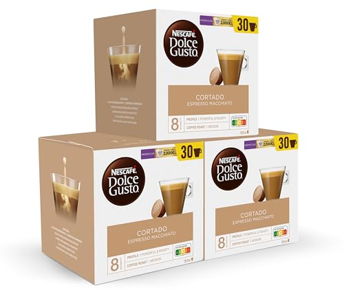 NESCAFÉ Dolce Gusto Cortado - Cápsulas de Café, 90 Cápsulas (3 x 30) - Notas a almendra tostada - Originales para cafeteras Dolce Gusto
