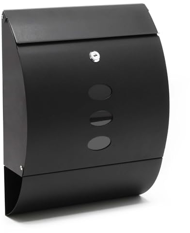 Wiltec Boîte aux lettres murale ou sur pied design & Porte-journaux V18, Verrouillable, Noire, Acier galvanisé, 320 x 400 x 120 mm, avec Fenêtres