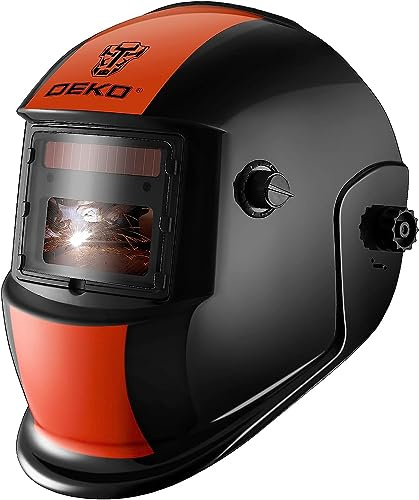 DEKO Svetshjälm, solcellsdriven, automatisk mörkläggning med justerbart Skuggintervall, 4/9-13 för MIG-, TIG- och bågsvetsning, orange och svart