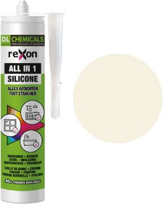 REXON Mastic Silicone Tout Usage - Blanc crème RAL 9001 - Sanitaire/Bain & Cuisine/Carrelage/Bâtiment - Extérieur et intérieur (290 ml)