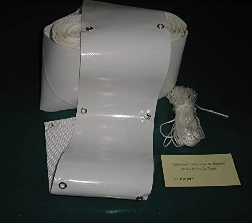 Cinta de Protección para la Red de Tenis. Dos Medidas, Pista para Dobles 12.8 m (Normal) y Pista Simple 10.06 m (Pista Doble 12,8m) PVC Blanco de Gran Resistencia y Duración. con Hilo de Nylon.