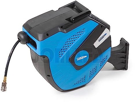 Carrete de Manguera Aire Comprimido 15 m + 2 m | Conector de 1/4 | Soporte Pared 180° | 7,5 x 11.5 mm | AZUL