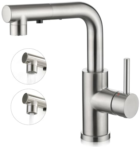 CREA Kitchen Tap With 3 Function Sprayer, Pull Out Mixer With 360° Swivel, Single Handle Sink Tap for Bathroom or Kitchen, Stainless Steel