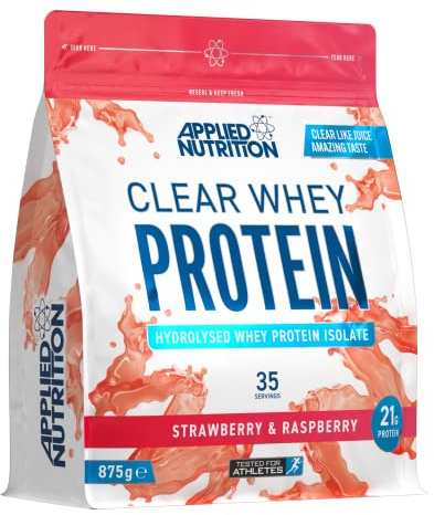 Applied Nutrition Clear Whey Isolate - Whey Protein Isolate, Refreshing High Protein Powder, Fruit Juice Style Flavours (Strawberry & Raspberry) (875g - 35 Servings)