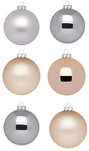 Inge Glas Weihnachtskugeln | Christbaumkugeln aus Glas | Christbaumschmuck 30 Kugeln | Weihnachtsbaumschmuck Weihnachtsbaumkugeln (Glowing Mountains beige grau)