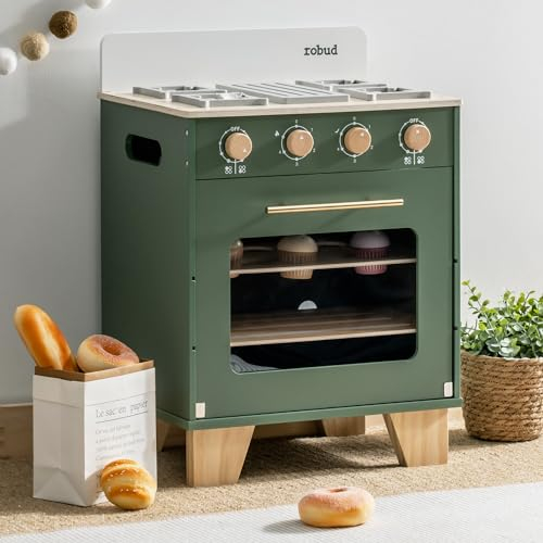 ROBUD Spielküche Holz für Kinder, Kinderküche Zubehör Spielzeugofen mit Ofen & Herde & Holzspielzeug Essen Kinder Küche, Kinderspielzeug ab 3 Jahren Mädchen Junge Geschenke