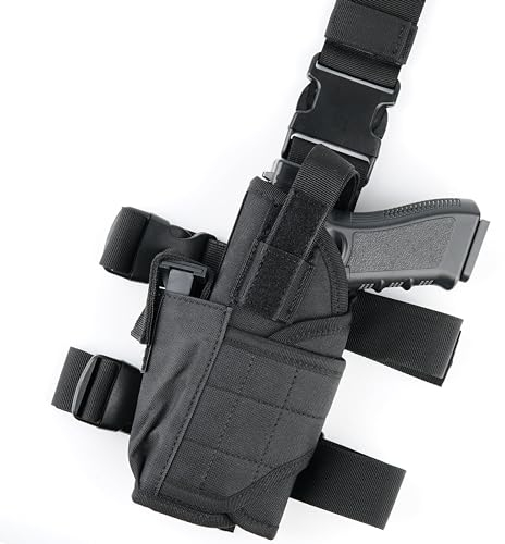 AUGOOL Taktisch Beinholster Pistolenholster Oberschenkel Waffenholster mit Magazintasche verstellbar für Jagdschießen Airsoft Militärspiele, Linkshänder