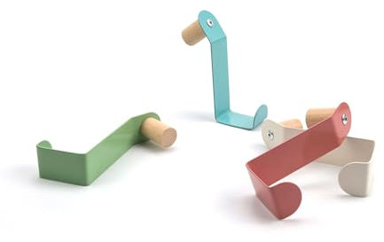 0XBIT Perchero Puerta, 4 Piezas Colgador Cuatro Colores, Percha con Mango de Madera, para Salón, Dormitorio, Armario y Baño