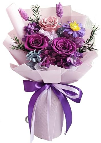 CAKEEYUM Fiori stabilizzati Fiore stabilizzato a lunga durata Bouquet di fiori romantici Splendidi eterni Rosa eterna viola brillante per anniversario compleanno San Valentino Fiore stabilizzato Fior