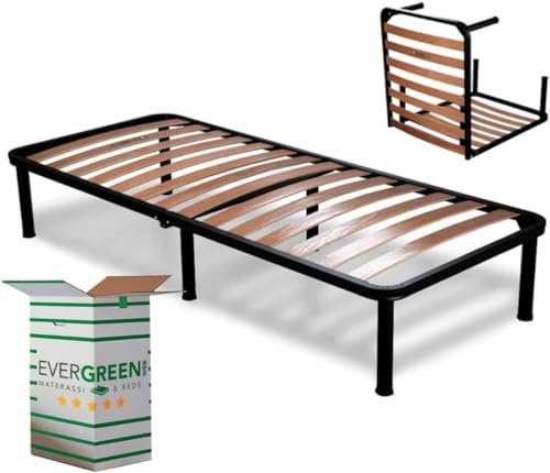 EVERGREENWEB - Rete Letto Singolo 90x200 a Doghe in Legno Ortopedica con 6 Piedi Smontabili, Struttura portante Rinforzata in Ferro, Pieghevole Salvaspazio Base da Incasso per tutti Letti e Materassi