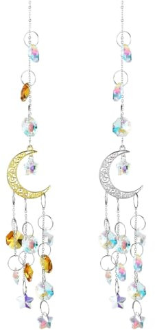 Attrape Soleil en Cristal carillons en cristal attrape-soleil Soleil Étoile Lune Pendentif Prisme Suncatcher Suspendu Arc-en-Ciel Ange Suncatcher Pendentif Pendentif de Jardin pour Décoration 2 Pièces