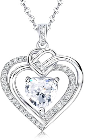 ELEDUCTMON Sterling Silver Heart Necklace for Women Cubic Zirconia Heart Shaped Pendant Necklace Adjustable Love Heart Charms Necklace Classic Necklace Gifts