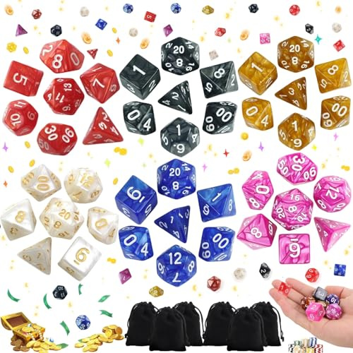 Liekadijiae 48 stycken polyedriska tärningar, polyedriska tärningar, rollspel tärningsset med 6 svarta sammetspåsar för DND RPG MTG D4 D8 D10 D12 D20, färgglada polyhedral tärningar för DND RPG MTG