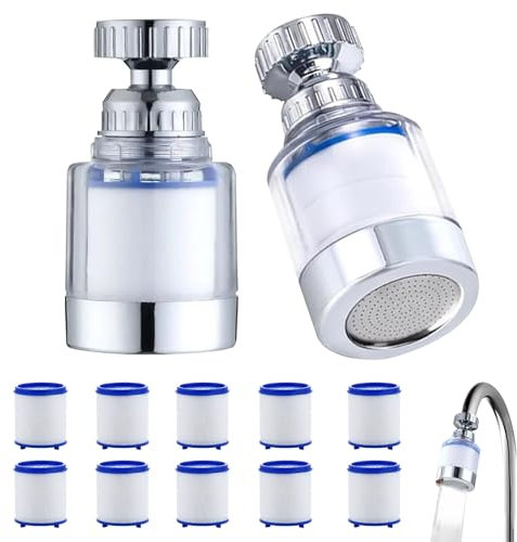 KASESSS 2 Pcs Water Faucet Filters+10 Filter Cartridges, 360 Degree Rotating Tap Water Filter, Hard Water Filter for Tap, Splashproof Water Tap Filter, Faucet Filter for Home Kitchen Bathroom Shower