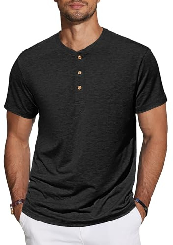 TARAINYA Henley Camisetas Hombre Algodón Manga Corta Verano M-4XL | 95% Algodón 5% Elastano, Lisa, con 3 Botones, Regular-Fit, T-shirt Diario/Oficio/Playa