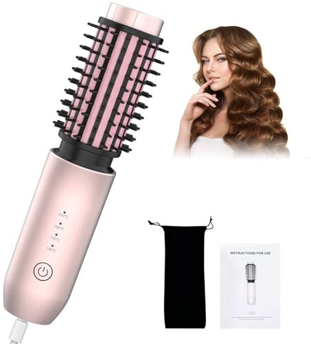 Bestauty Cordless Hot Brush, 40mm Cordless Hair Curler and Straightener Brush, 150℃-210℃, 7000mAh Type-C Rechargeable, Portable Travel Hot Brush for Curly/Straight/Volumising Styles, Rose Gold