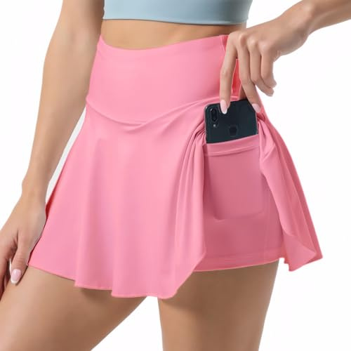 Neteson Jupe de Tennis Femme avec Short Plissée Poche 2 en 1 Jupe de Golf Mini Skorts Skirt Athlétique Pantskirts Sports Skirt pour Entraînement Yoga Gym Dance Running Activewear