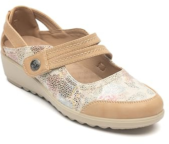 Cushion Walk Womens Sandal Slip-on Summer Mary Jane Casual Lightweight Shoe Sizes 3-8 (Beige, UK Footwear Size System, Adult, Women, Numeric, Medium, 6)