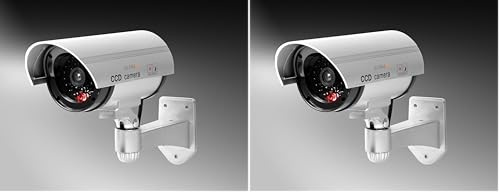Technaxx Allemagne Outdoor Caméra de sécurité dôme factice CCD Cam Intérieur Réaliste Fausse Surveillance CCTV 1080p Rouge Clignotant LED Objectif Factice et Câble TX-18 (Lot de 2)