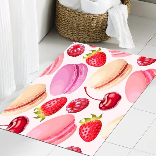 JHAOUNUK Weich Badezimmerteppich 40x60cm,Nahtlose Macaron und Beeren,rutschfest waschbar Badematte Flauschige Badteppich Saugfähig Badvorleger Duschvorleger