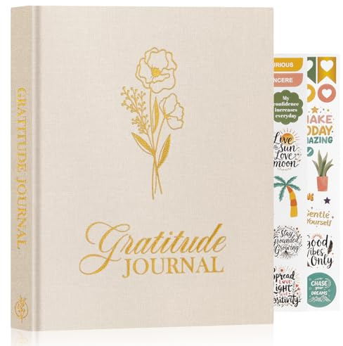 Lanpn Diario de Gratitud Y Manifestación para Mujer Hombre, Journal 5 Minutos las Gratitudes con Afirmaciones, Cuaderno de Agradecimiento Guiado, 4 Meses Personal Growth Reflexión, Inglés, Beige