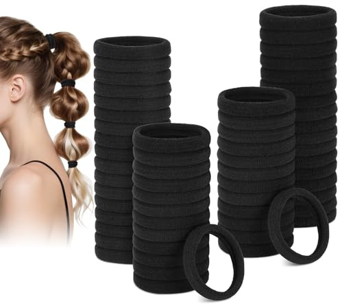 Euqvunn 60 Stück Haargummi Damen, Nahtlose Haargummis Schwarz, Komfort Elastische Zopfgummi ohne Metall, Weiche Polyester Elastische Ponytail Halter, Haarschmuck für Mädchen, Kinder, Herren