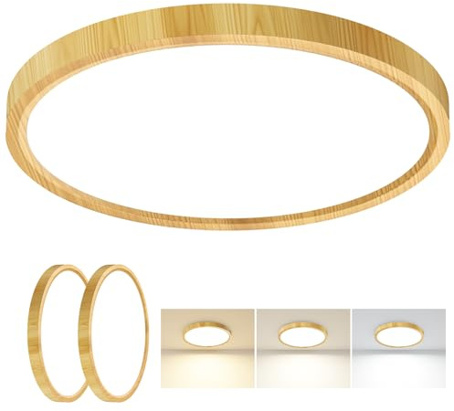 slochi 2Pack Bathroom Light, 3000K/4000K/6500K 3 Color Temperature, Waterproof, Small, Round, Modern, Flush Ceiling Light for Bathroom, Kitchen, Bedroom, HallwayØ30CM(Wood)