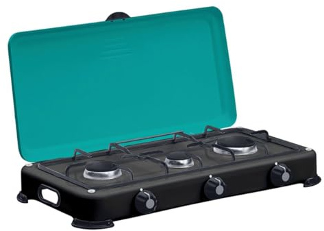 INTEC - Fornello a gas a 3 fuochi 4100 W Bruciatori e griglia in ghisa rimovibili - Piano cottura con coperchio GOLD III
