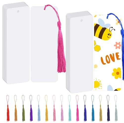 60 pcs Blank Bookmarks,Paper Page Markers with Colorful Tassels,White | 1.96*5.51 inch Card Bookmark Making Kit for Kids Students Adults DIY Crafts Projects